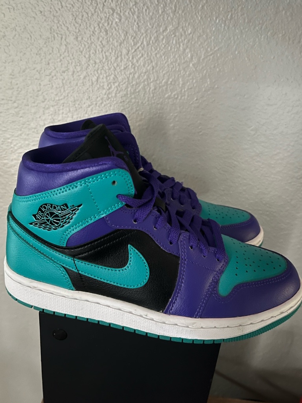 Nike Air Jordan 1 Mid Black & Purple with Teal Accents